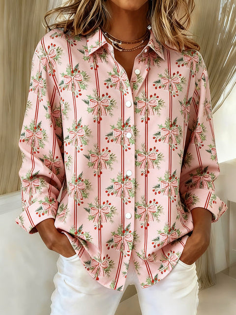 Retro Striped Creative Fashion Versatile Long Sleeve Women's Lapel Shirt m302197