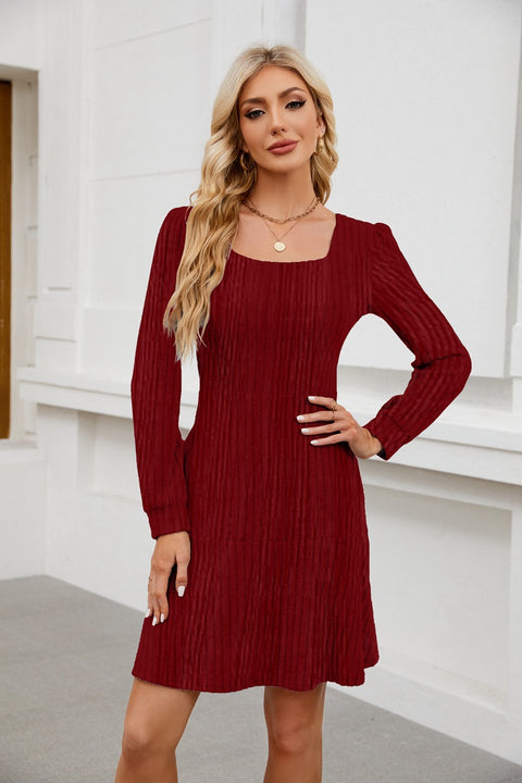 Kleid mit quadratischem Ausschnitt und Laternenärmeln, Puppentasche, langärmliges Kleid m300921 