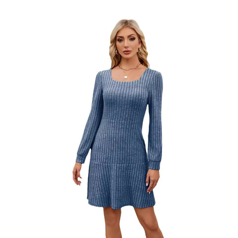 Kleid mit quadratischem Ausschnitt und Laternenärmeln, Puppentasche, langärmliges Kleid m300921 