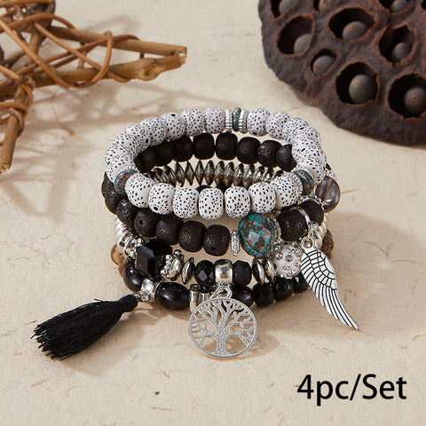 Nouveau bracelet bohème créatif à pompons et perles multicouches m3331286