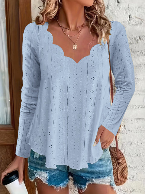 New wavy scallop collar breathable jacquard long-sleeved top women's m301913