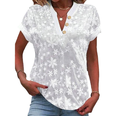 Besticktes Stehkragen-Kurzarm-Button-Down-Hemd m301492 