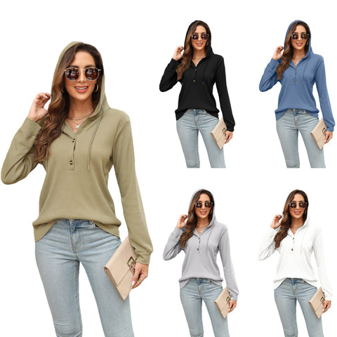 T-shirt à capuche et manches longues à bretelles gaufrées pour femme (M300547) 
