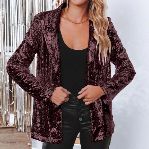 Cardigan lapel long-sleeved sequined casual blazer women's m302519