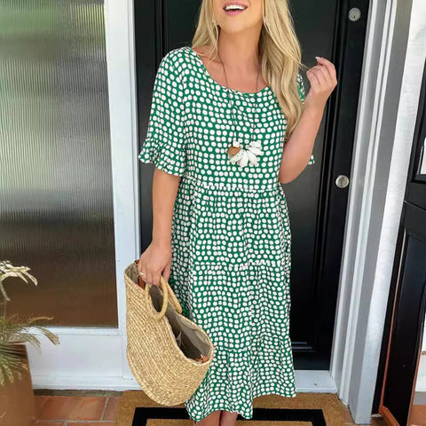 Sommerliches Kurzarmkleid mit Rundhalsausschnitt und Print m301311 