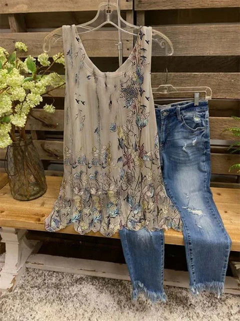 Süßes bedrucktes, lockeres, ärmelloses Tanktop in großer Größe, T-Shirt m300907 