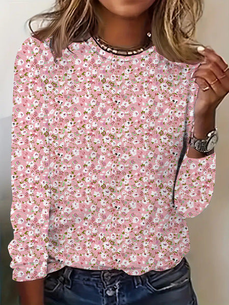 3D printed women's casual flower crew neck long-sleeved t-shirt top m301719