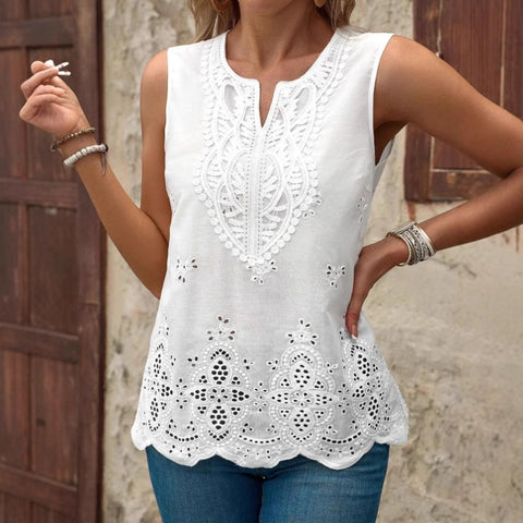 Neue bestickte Spleißen Spitze V-Ausschnitt ärmellose Weste Damen Top m301480 