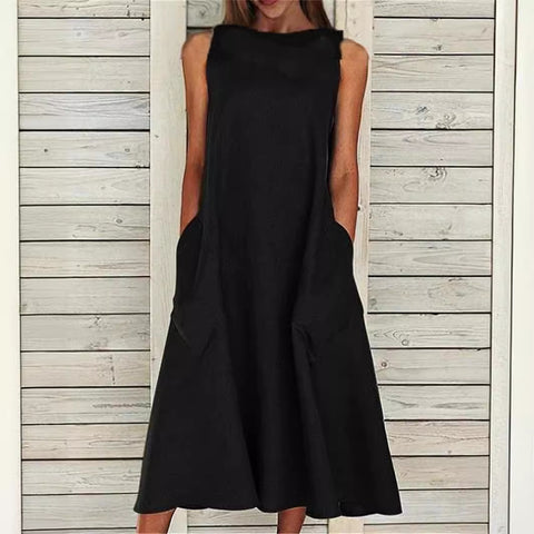 Robe à col rond sans manches et double poche M300157 