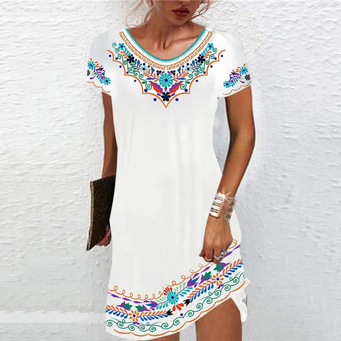 Robe décontractée imprimée à manches courtes et taille moyenne M300193 