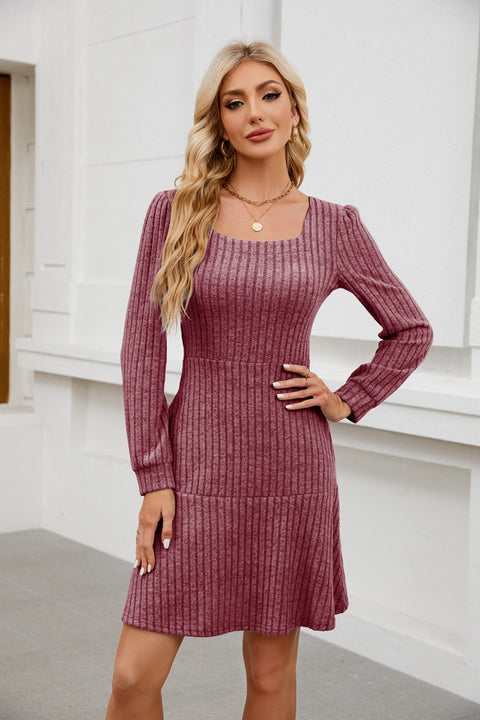 Kleid mit quadratischem Ausschnitt und Laternenärmeln, Puppentasche, langärmliges Kleid m300921 