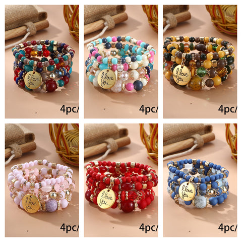 Nouveau bracelet bohème créatif à pompons et perles multicouches m3331286