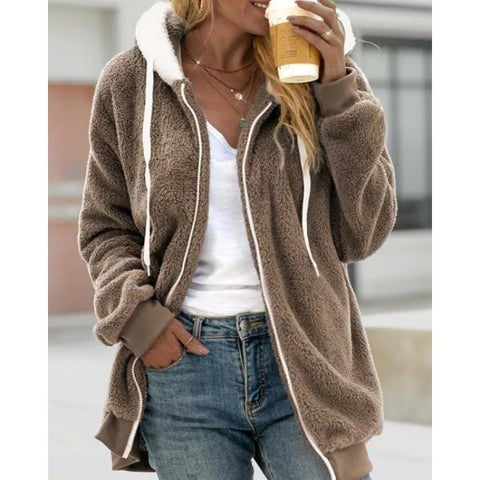 New autumn and winter loose plush zipper hooded jacket m300464