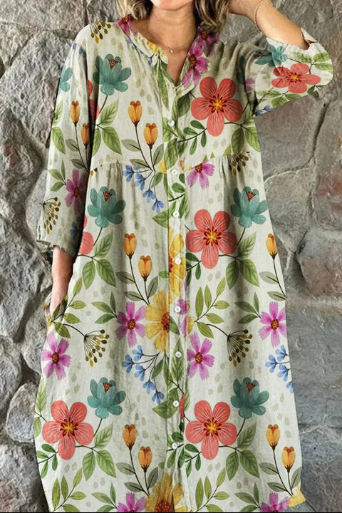 Robe chemise ample à col ras du cou et manches longues pour femme, imprimée, de qualité supérieure, m301050