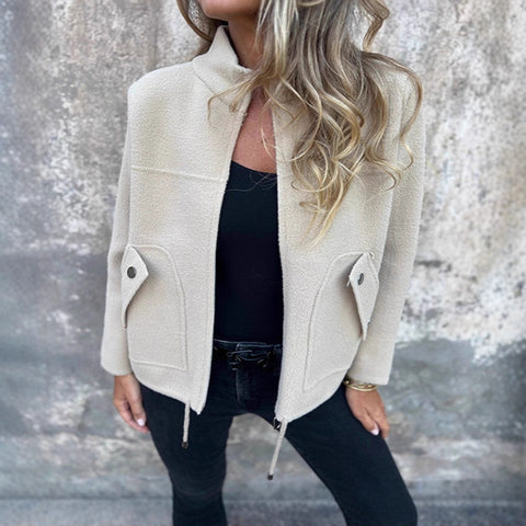 Women's casual woolen lapel tether false pocket blazer m302097