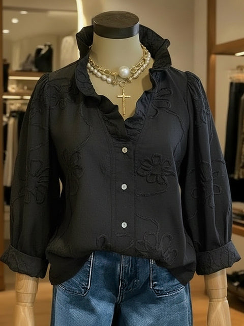 Spring and summer lace print cotton and linen sweet shirt m302681