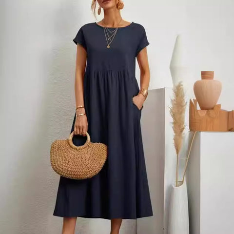 Robe ample sans manches en coton et lin avec poches m301061 