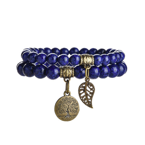 Tree of Life Leaf Pendant Set Bracelet Colorful Tiger Eye Amethyst Agate Bracelet m3331289
