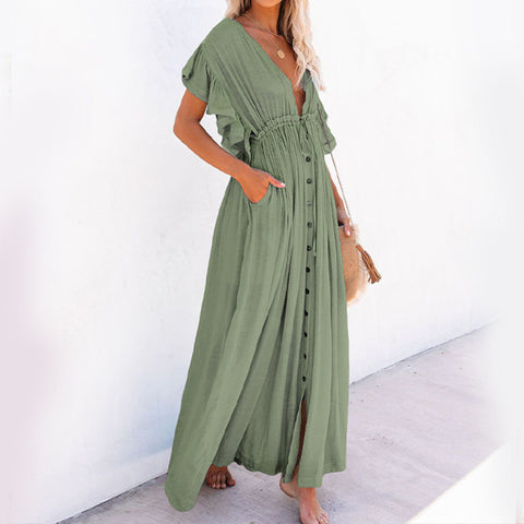Solid color beach blouse long skirt sunscreen shirt Hawaii seaside vacation m301517