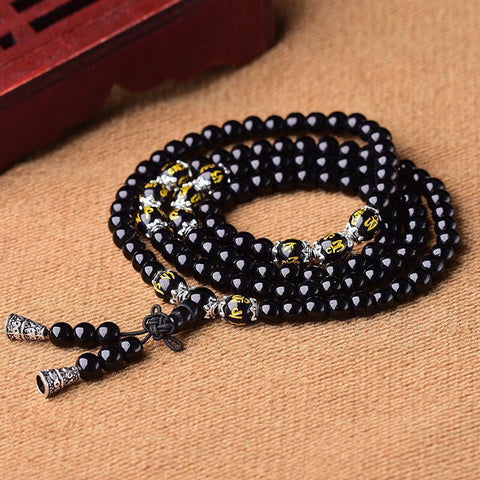 Obsidianarmband 108 Buddha-Perlen, mehrkreisiges Armband, sechsstelliges Mantra, Tigerauge-Stein, Schmuck für männliche und weibliche Paare m3331315