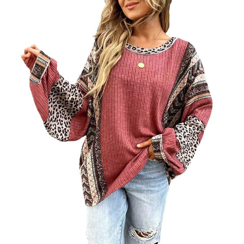 Chemise décontractée à rayures contrastées, col rond, manches longues, pull ample pour femme, haut m301015 