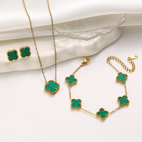 Doppelseitiges Kleeblatt-Schmuckset aus Titanstahl mit Laserarmband, leichter, luxuriöser Diamanteinlage m5010677