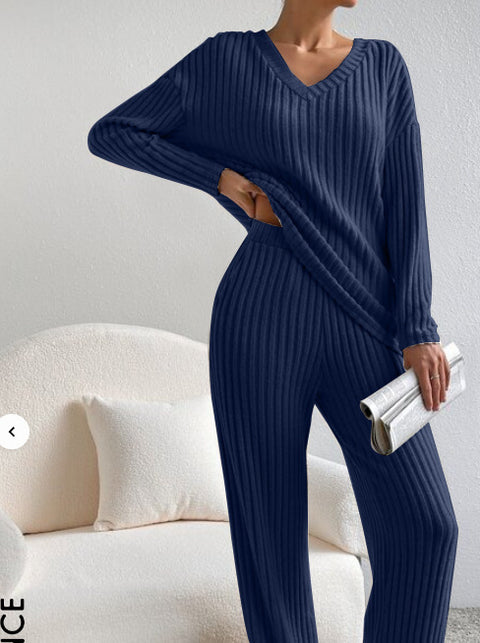 Fashion casual straight-leg pants temperament loose V-neck pit strip knitted cover m301795