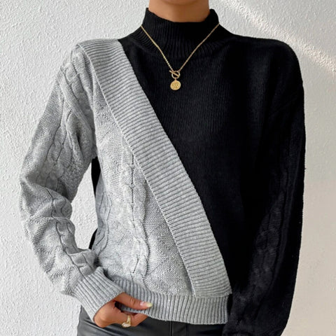 Herbst und Winter Halb-Rollkragenpullover Damen schwarz und grau High-End Casual Pullover Twist m300641