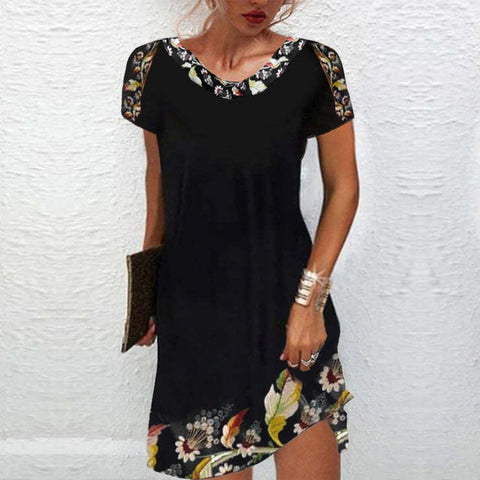 Robe décontractée imprimée à manches courtes et taille moyenne M300193 