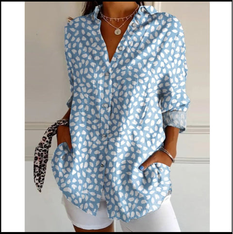 Chemise en lin à manches longues et boucle pour femme, motif abstrait imprimé numérique 3D, M301277 