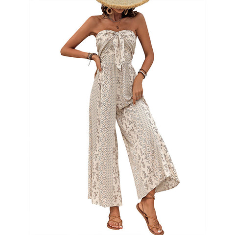 Sommer-Hot-Seller mit hoher Taille, Schnürung und weitem Bein und lässiger Hose mit weitem Bein im Ethno-Stil, m300833 