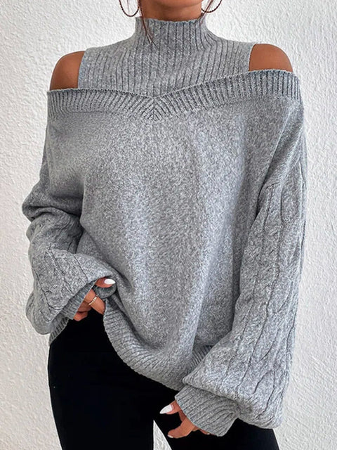 Schulterfreier Halbrollkragenpullover locker gestrickter Pullover Damen m300502 