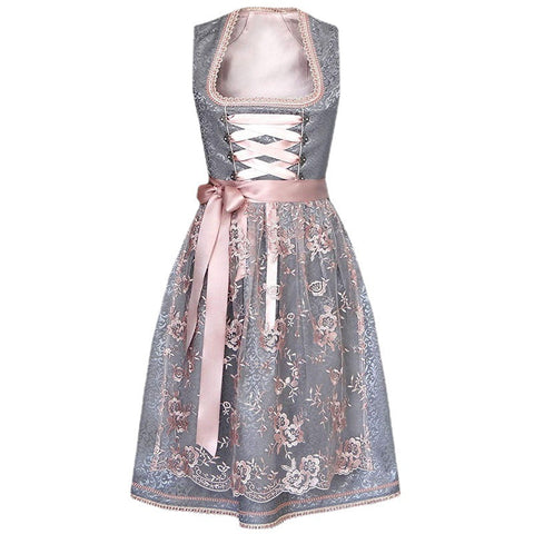 Jupe femme Oktoberfest, col carré, ceinture, tablier en dentelle m300483 