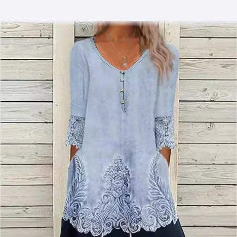 Spitzenspleißkleid, kurzärmliger Damenrock mit Print m300386 