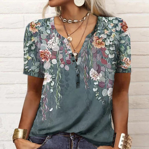 Damen Kurzarm T-Shirt mit ethnischem Print und Print m300017 