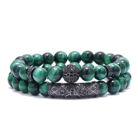 Bracelet élastique micro-incrusté de cuivre œil de tigre zircon noir mat m3331288