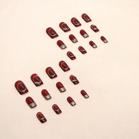 Burgund funkelnder Diamant Neujahr rotes Feuer Maniküre Glitzer Goldpulver m55010558 