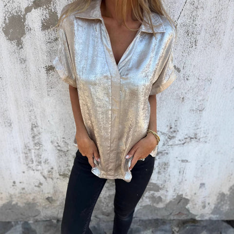 Casual loose bronzing short-sleeved lapel shirt women's m302795