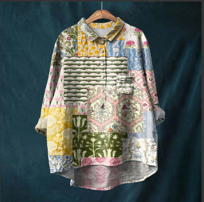 Chemise à manches longues en lin et bambou, à revers, polyvalente et tendance, m301040