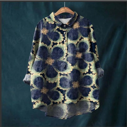 Chemise à manches longues en lin et bambou, à revers, polyvalente et tendance, m301040