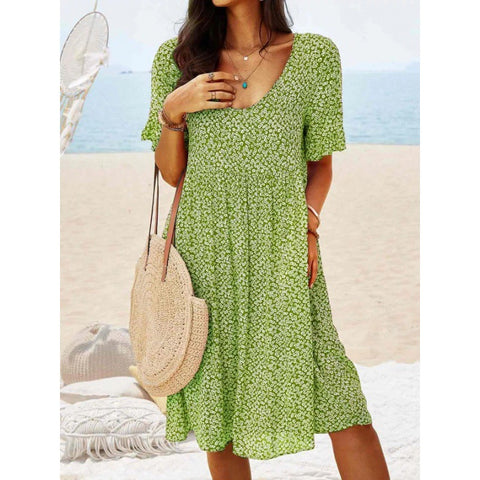 Bedrucktes langes, mittellanges und langes urbanes, lässiges Retro-Kurzarmkleid für Damen m301231 