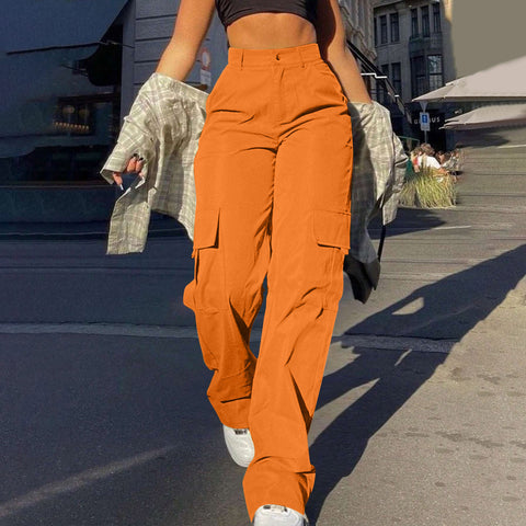 Fashion multi-pocket tooling straight trousers m301370