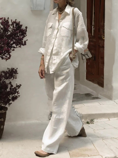 Women's long-sleeved shirt loose pants two-piece set m302108