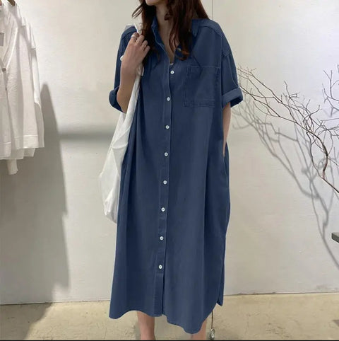 Denim long skirt Amazon new shirt collar denim casual skirt long skirt m301969