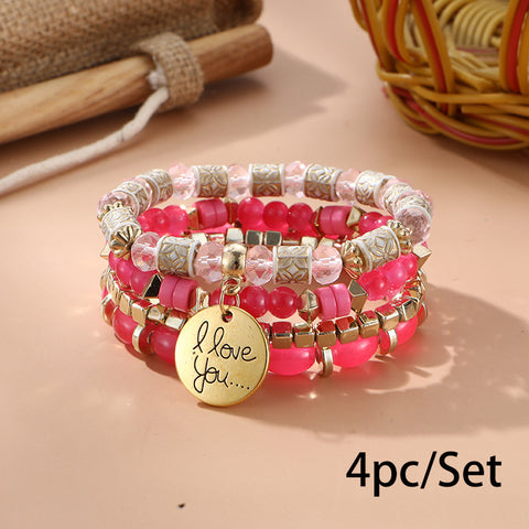 Nouveau bracelet bohème créatif à pompons et perles multicouches m3331286