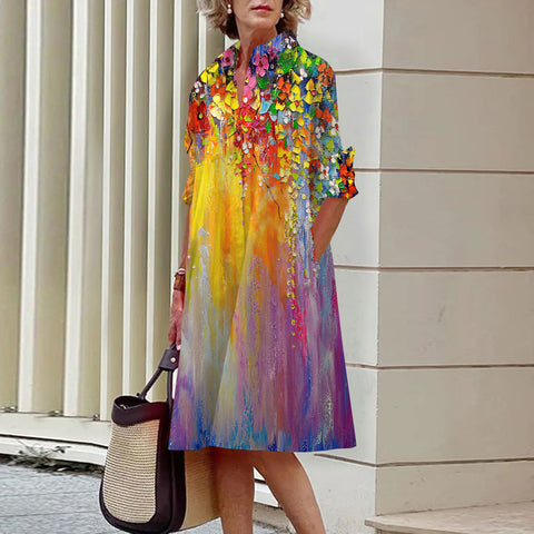 Robe chemise à boutons ouverts à une rangée, motif floral, impression numérique 3D, style vent doux, m300914 