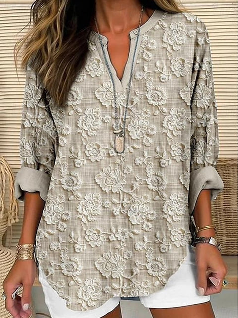 Kleine V-ausschnitt button-down schulter langarm frauen T gebogene saum kleidung m301361 