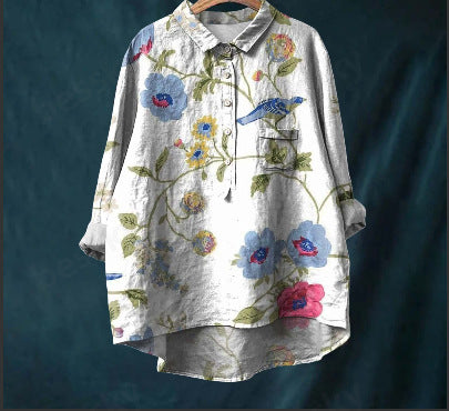 Chemise à manches longues en lin et bambou, à revers, polyvalente et tendance, m301040