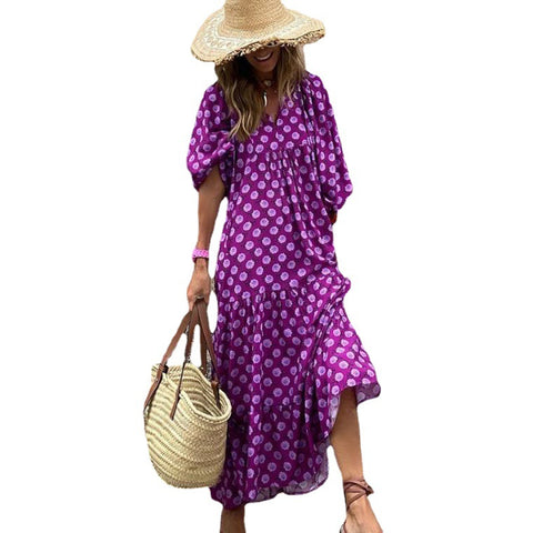 Robe à manches bouffantes à imprimé géométrique, jupe de rue frite m300902 