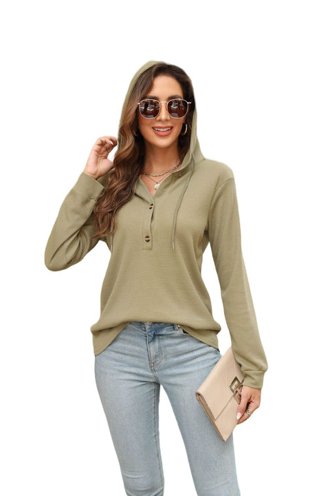 T-shirt à capuche et manches longues à bretelles gaufrées pour femme (M300547) 